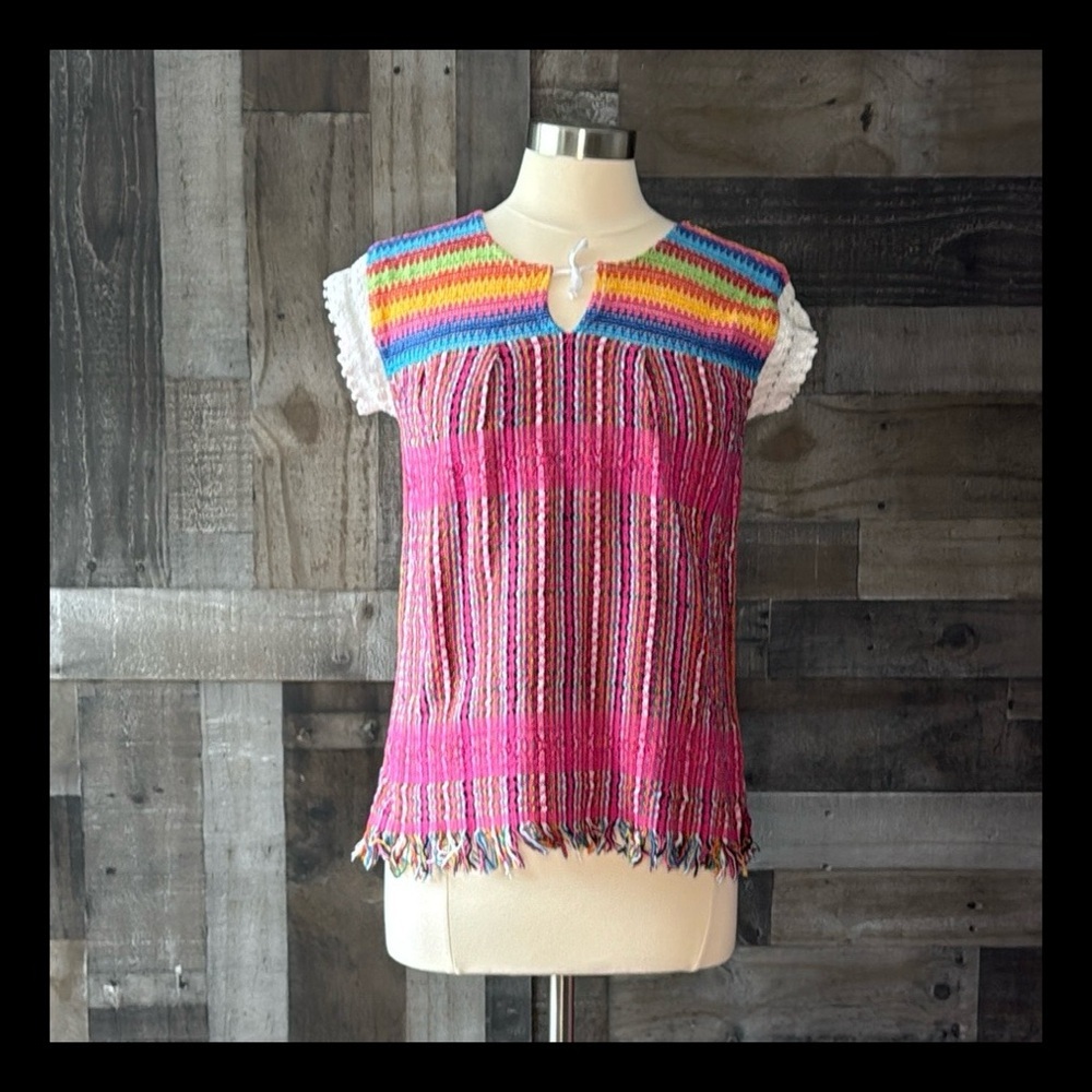Rainbow knit fiesta top medium Barbiecore resortwear festival summer vacation